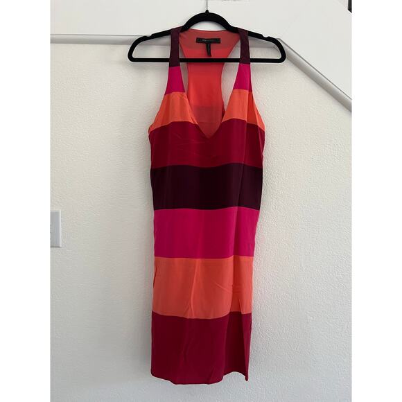BCBG V-Neck 100% Silk Color Block Mini Dress Small Artsy Boho Romantic Beach - Picture 1 of 13